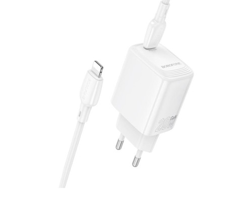 Мережевий зарядний пристрій з кабелем BOROFONE BN26 Fuente single-port PD20W charger set (C to iP) (EU) White (6941991120244) Мережевий зарядний пристрій з кабелем BOROFONE BN26 Fuente single-port PD20W charger set (C to iP) (EU) White (6941991120244)