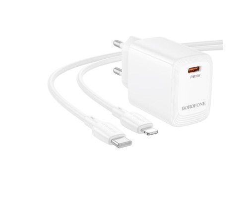 Мережевий зарядний пристрій з кабелем BOROFONE BN26 Fuente single-port PD20W charger set (C to iP) (EU) White (6941991120244) Мережевий зарядний пристрій з кабелем BOROFONE BN26 Fuente single-port PD20W charger set (C to iP) (EU) White (6941991120244)