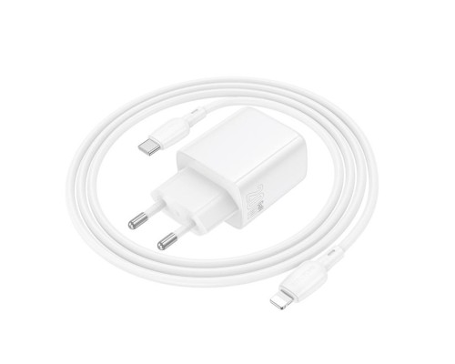 Мережевий зарядний пристрій з кабелем BOROFONE BN26 Fuente single-port PD20W charger set (C to iP) (EU) White (6941991120244) Мережевий зарядний пристрій з кабелем BOROFONE BN26 Fuente single-port PD20W charger set (C to iP) (EU) White (6941991120244)