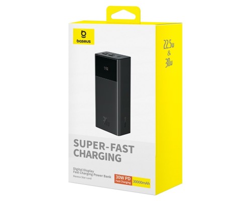 Зовнішній акумулятор Baseus Star-Lord Digital Display Fast Charging Power Bank 30000mAh 30W Cluster Black(With Simple Series Charging Cable USB to Typ (P10022905113-00) Зовнішній акумулятор Baseus Star-Lord Digital Display Fast Charging Power Bank 30000mAh 30W Cluster Black(With Simple Series Charging Cable USB to Typ (P10022905113-00)
