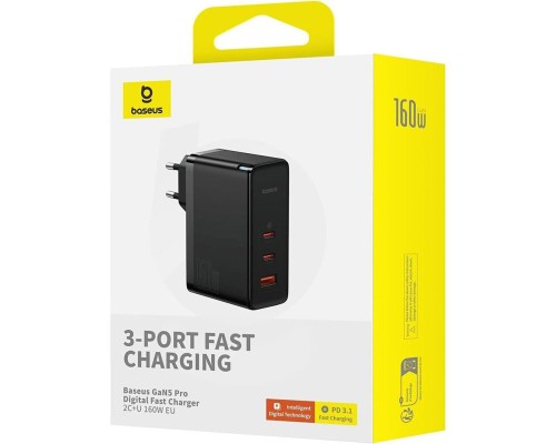 Мережевий зарядний пристрій Baseus GaN5 Pro Digital Fast Charger 2C+U 160W EU Cluster Black (With Superior Series Fast Charging Data Cable Type-C to T (P10110825113-00) Мережевий зарядний пристрій Baseus GaN5 Pro Digital Fast Charger 2C+U 160W EU Cluster Black (With Superior Series Fast Charging Data Cable Type-C to T (P10110825113-00)