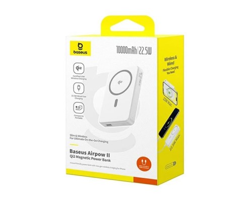 Зовнішній акумулятор Baseus Airpow Ⅱ Qi2 Magnetic Power Bank 10000mAh 22.5W Moon White(With Simple Series Charging Cable Type-C to Type-C(20V/3A)30cm (P10080000213-00) Зовнішній акумулятор Baseus Airpow Ⅱ Qi2 Magnetic Power Bank 10000mAh 22.5W Moon White(With Simple Series Charging Cable Type-C to Type-C(20V/3A)30cm (P10080000213-00)