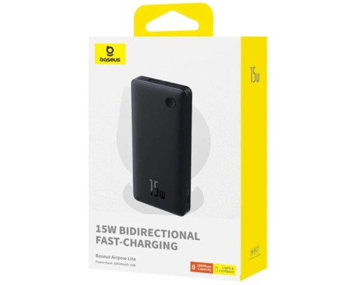 Зовнішній акумулятор Baseus Airpow Lite Power Bank 10000mAh 15W Cosmic Black (With Simple Series Data Cable USB to Type-C 30cm Black) (P10067500123-00) Зовнішній акумулятор Baseus Airpow Lite Power Bank 10000mAh 15W Cosmic Black (With Simple Series Data Cable USB to Type-C 30cm Black) (P10067500123-00)