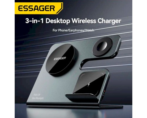 Бездротовий зарядний пристрій Essager Ruicheng desktop magnetic suction three in one wireless charging of 15W black (EWXZM-RC0G-Z) Бездротовий зарядний пристрій Essager Ruicheng desktop magnetic suction three in one wireless charging of 15W black (EWXZM-RC0G-Z)