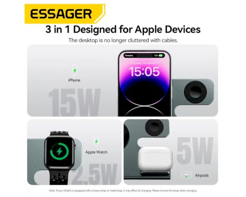 Бездротовий зарядний пристрій Essager Ruicheng desktop magnetic suction three in one wireless charging of 15W black (EWXZM-RC0G-Z) Бездротовий зарядний пристрій Essager Ruicheng desktop magnetic suction three in one wireless charging of 15W black (EWXZM-RC0G-Z)
