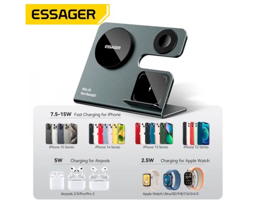 Бездротовий зарядний пристрій Essager Ruicheng desktop magnetic suction three in one wireless charging of 15W black (EWXZM-RC0G-Z) Бездротовий зарядний пристрій Essager Ruicheng desktop magnetic suction three in one wireless charging of 15W black (EWXZM-RC0G-Z)