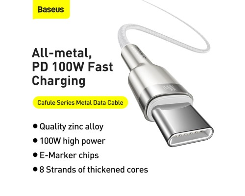 Кабель Baseus Cafule Series Metal Data Cable Type-C to Type-C 100W 2m White (CATJK-D02) Кабель Baseus Cafule Series Metal Data Cable Type-C to Type-C 100W 2m White (CATJK-D02)