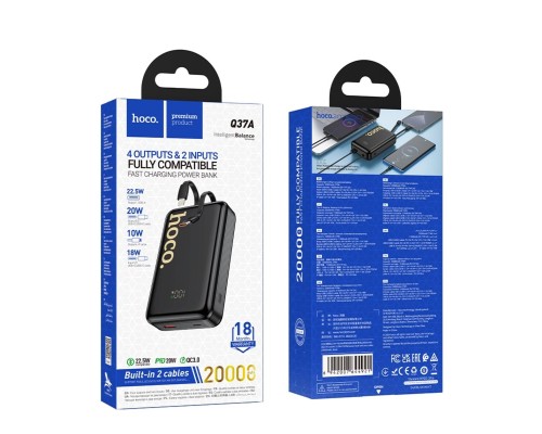 Зовнішній акумулятор HOCO Q37A Graceful 22.5W+PD20W power bank with two cables(20000mAh) Black (6942007644921) Зовнішній акумулятор HOCO Q37A Graceful 22.5W+PD20W power bank with two cables(20000mAh) Black (6942007644921)