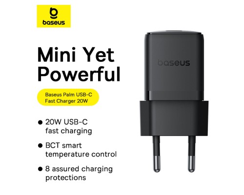 Мережевий зарядний пристрій Baseus Palm Fast Charger 1C 20W EU Cluster Black (with Baseus Mini White Cable USB-C to USB-C 60W (20V/3A) 1m Cluster Blac (P10111602113-01) Мережевий зарядний пристрій Baseus Palm Fast Charger 1C 20W EU Cluster Black (with Baseus Mini White Cable USB-C to USB-C 60W (20V/3A) 1m Cluster Blac (P10111602113-01)