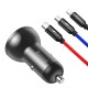 Автомобільний зарядний пристрій Baseus Digital Display Dual USB 4.8A Car Charger 24W+Three Primary Colors 3-in-1 Cable1.2M (TZCCBX-0G)