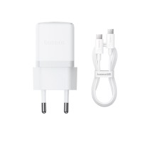 Мережевий зарядний пристрій Baseus Palm Fast Charger 1C 30W EU Moon White(With:Baseus Mini White Cable Type-C to Type-C 60W(20V/3A) 1m Moon White) (P10111605213-01)