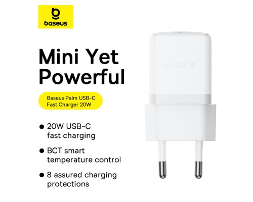 Мережевий зарядний пристрій Baseus Palm Fast Charger 1C 20W EU Moon White (with Baseus Mini White Cable USB-C to USB-C 60W (20V/3A) 1m Moon White) (P10111602213-01) Мережевий зарядний пристрій Baseus Palm Fast Charger 1C 20W EU Moon White (with Baseus Mini White Cable USB-C to USB-C 60W (20V/3A) 1m Moon White) (P10111602213-01)