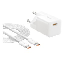 Мережевий зарядний пристрій Baseus GaN5 Fast Charger (mini) 1C 25W EU Moon White (with: Baseus Dynamic 3 Series Fast Charging Data Cable Type-C to Typ (P10110909213-01)