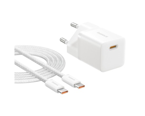 Мережевий зарядний пристрій Baseus GaN5 Fast Charger (mini) 1C 25W EU Moon White (with: Baseus Dynamic 3 Series Fast Charging Data Cable Type-C to Typ (P10110909213-01) Мережевий зарядний пристрій Baseus GaN5 Fast Charger (mini) 1C 25W EU Moon White (with: Baseus Dynamic 3 Series Fast Charging Data Cable Type-C to Typ (P10110909213-01)