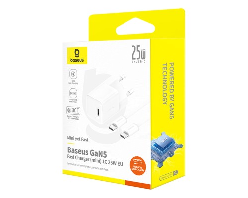 Мережевий зарядний пристрій Baseus GaN5 Fast Charger (mini) 1C 25W EU Moon White (with: Baseus Dynamic 3 Series Fast Charging Data Cable Type-C to Typ (P10110909213-01) Мережевий зарядний пристрій Baseus GaN5 Fast Charger (mini) 1C 25W EU Moon White (with: Baseus Dynamic 3 Series Fast Charging Data Cable Type-C to Typ (P10110909213-01)