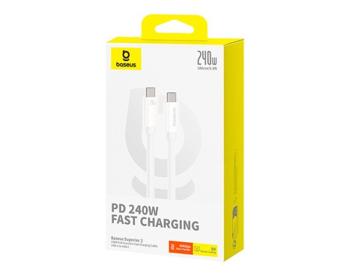 Кабель Baseus Superior 2 USB4 Full-Function Fast Charging Cable USB-C to USB-C 240W 5.9ft Moon White (P10365200211-05) Кабель Baseus Superior 2 USB4 Full-Function Fast Charging Cable USB-C to USB-C 240W 5.9ft Moon White (P10365200211-05)