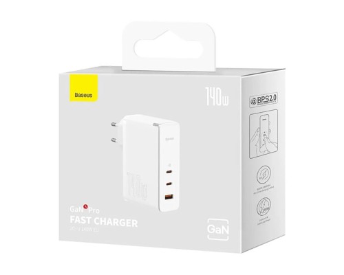 Мережевий зарядний пристрій Baseus GaN5 Pro Fast Charger 2C+U 140W EU White (With Superior Series Fast Charging Data Cable Type-C to Type-C 240W(48V/5 (CCGP100202) Мережевий зарядний пристрій Baseus GaN5 Pro Fast Charger 2C+U 140W EU White (With Superior Series Fast Charging Data Cable Type-C to Type-C 240W(48V/5 (CCGP100202)