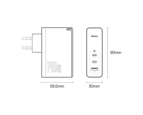 Мережевий зарядний пристрій Baseus GaN5 Pro Fast Charger 2C+U 140W EU White (With Superior Series Fast Charging Data Cable Type-C to Type-C 240W(48V/5 (CCGP100202) Мережевий зарядний пристрій Baseus GaN5 Pro Fast Charger 2C+U 140W EU White (With Superior Series Fast Charging Data Cable Type-C to Type-C 240W(48V/5 (CCGP100202)