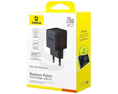 Мережевий зарядний пристрій Baseus Palm Fast Charger C+U 20W EU Cluster Black (P10111608113-00) Мережевий зарядний пристрій Baseus Palm Fast Charger C+U 20W EU Cluster Black (P10111608113-00)
