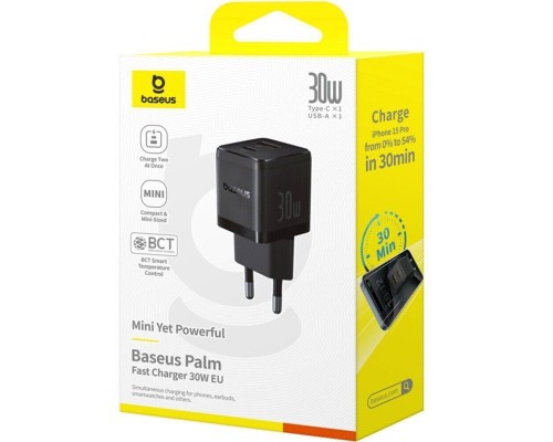 Мережевий зарядний пристрій Baseus Palm Fast Charger C+U 30W EU Cluster Black (P1011160A113-00) Мережевий зарядний пристрій Baseus Palm Fast Charger C+U 30W EU Cluster Black (P1011160A113-00)