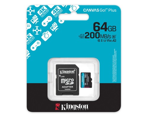 Карта пам'яті microSDXC (UHS-1 U3) Kingston Canvas Go! Plus 64Gb class 10 A2 V30 (R200MB/s) (adapter SD) (SDCG4/64GB) Карта пам'яті microSDXC (UHS-1 U3) Kingston Canvas Go! Plus 64Gb class 10 A2 V30 (R200MB/s) (adapter SD) (SDCG4/64GB)
