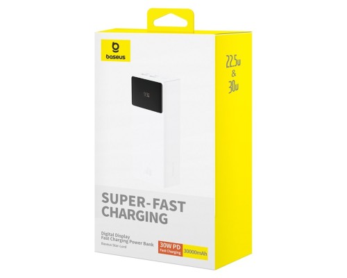 Зовнішній акумулятор Baseus Star-Lord Digital Display Fast Charging Power Bank 30000mAh 30W Moon White(With Simple Series Charging Cable USB to Type-C (P10022905213-00) Зовнішній акумулятор Baseus Star-Lord Digital Display Fast Charging Power Bank 30000mAh 30W Moon White(With Simple Series Charging Cable USB to Type-C (P10022905213-00)