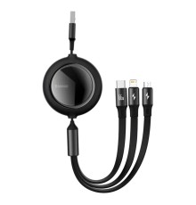 Кабель Baseus Bright Mirror 2 Series Retractable 3-in-1 Fast Charging  Data Cable USB to M+L+C 66W 1.1m Black (CAMJ010101)