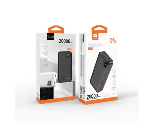 Зовнішній акумулятор WUW Y138 (PD22.5W quick charge) 20000mAh Black (Y138) Зовнішній акумулятор WUW Y138 (PD22.5W quick charge) 20000mAh Black (Y138)