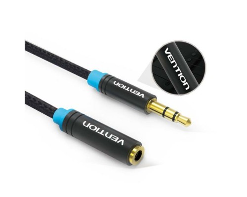 Аудіокабель Vention Cotton Braided 3.5mm Audio Extension Cable 5M Black Metal Type (VAB-B06-B500-M) (VAB-B06-B500-M) Аудіокабель Vention Cotton Braided 3.5mm Audio Extension Cable 5M Black Metal Type (VAB-B06-B500-M) (VAB-B06-B500-M)