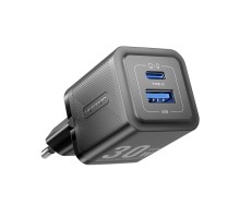 Мережевий зарядний пристрій Vention 2-Port USB (C + A) GaN Charger (30W/30W) EU-Plug Black (FEQB0-EU)