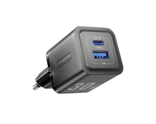 Мережевий зарядний пристрій Vention 2-Port USB (C + A) GaN Charger (30W/30W) EU-Plug Black (FEQB0-EU) Мережевий зарядний пристрій Vention 2-Port USB (C + A) GaN Charger (30W/30W) EU-Plug Black (FEQB0-EU)