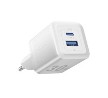 Мережевий зарядний пристрій Vention 2-Port USB (C + A) GaN Charger (30W/30W) EU-Plug White (FEQW0-EU)