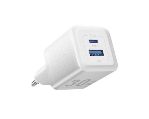 Мережевий зарядний пристрій Vention 2-Port USB (C + A) GaN Charger (30W/30W) EU-Plug White (FEQW0-EU) Мережевий зарядний пристрій Vention 2-Port USB (C + A) GaN Charger (30W/30W) EU-Plug White (FEQW0-EU)