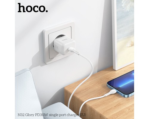 Мережевий зарядний пристрій HOCO N32 Glory PD30W single port charger (EU) White (6931474789914) Мережевий зарядний пристрій HOCO N32 Glory PD30W single port charger (EU) White (6931474789914)