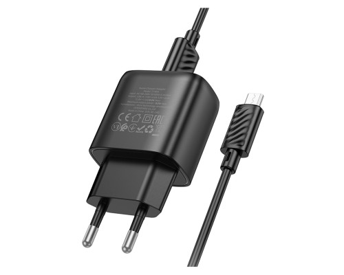 Мережевий зарядний пристрій з кабелем HOCO C140A Smart single port QC3.0 charger set(Micro)(EU) Black (6942007627801)