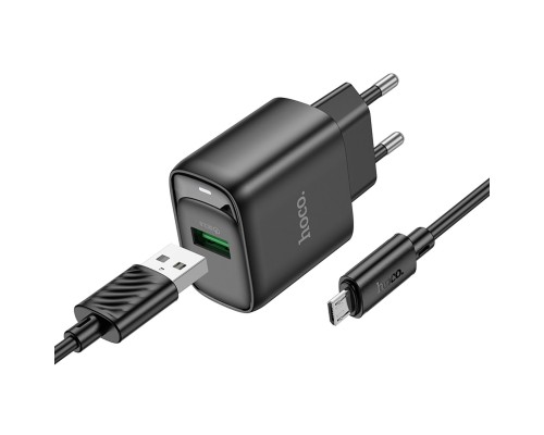 Мережевий зарядний пристрій з кабелем HOCO C140A Smart single port QC3.0 charger set(Micro)(EU) Black (6942007627801)