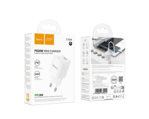 Мережевий зарядний пристрій HOCO C146A Charm single port PD20W charger (EU) White (6942007630245) Мережевий зарядний пристрій HOCO C146A Charm single port PD20W charger (EU) White (6942007630245)