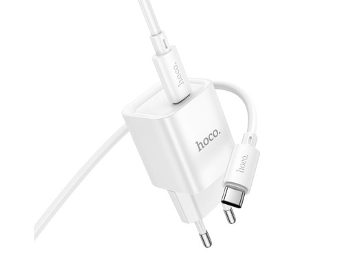 Мережевий зарядний пристрій з кабелем HOCO C146A Charm single port PD20W charger set (C to C) (EU) White (6942007630269) Мережевий зарядний пристрій з кабелем HOCO C146A Charm single port PD20W charger set (C to C) (EU) White (6942007630269)