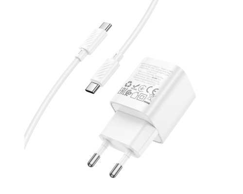 Мережевий зарядний пристрій з кабелем HOCO C146A Charm single port PD20W charger set (C to C) (EU) White (6942007630269) Мережевий зарядний пристрій з кабелем HOCO C146A Charm single port PD20W charger set (C to C) (EU) White (6942007630269)