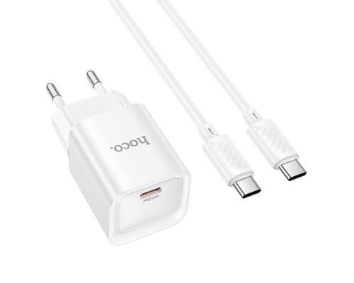 Мережевий зарядний пристрій з кабелем HOCO C146A Charm single port PD20W charger set (C to C) (EU) White (6942007630269) Мережевий зарядний пристрій з кабелем HOCO C146A Charm single port PD20W charger set (C to C) (EU) White (6942007630269)
