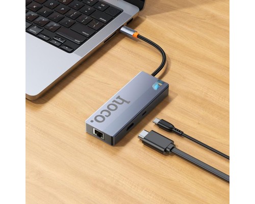 USB-хаб HOCO HB51 Wow 6-in-1 multi-function converter (HDTV+RJ45+PD+USB3.0*3) Deep Space Gray (6942007647304) USB-хаб HOCO HB51 Wow 6-in-1 multi-function converter (HDTV+RJ45+PD+USB3.0*3) Deep Space Gray (6942007647304)