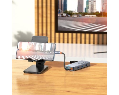 USB-хаб HOCO HB51 Wow 6-in-1 multi-function converter (HDTV+RJ45+PD+USB3.0*3) Deep Space Gray (6942007647304) USB-хаб HOCO HB51 Wow 6-in-1 multi-function converter (HDTV+RJ45+PD+USB3.0*3) Deep Space Gray (6942007647304)