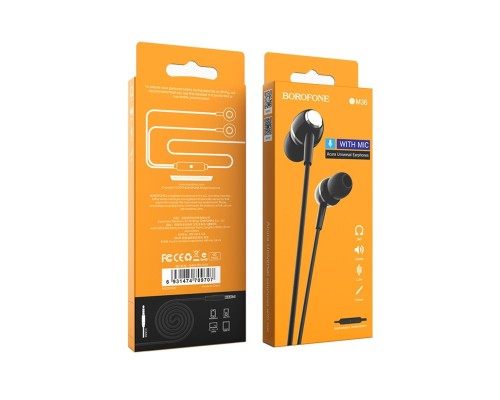Навушники BOROFONE BM36 Acura Universal earphones with mic Black (6931474709691)