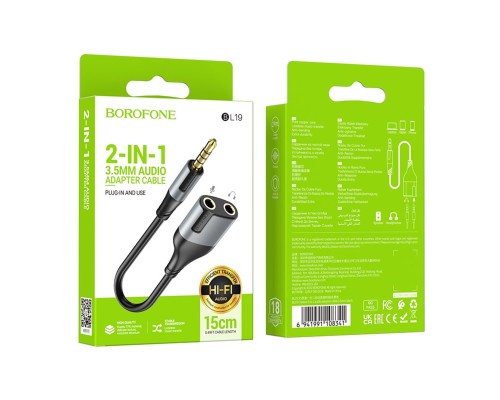 Аудіокабель BOROFONE BL19 Creator 2-in-1 audio adapter cable 3.5mm Black (6941991108341) Аудіокабель BOROFONE BL19 Creator 2-in-1 audio adapter cable 3.5mm Black (6941991108341)