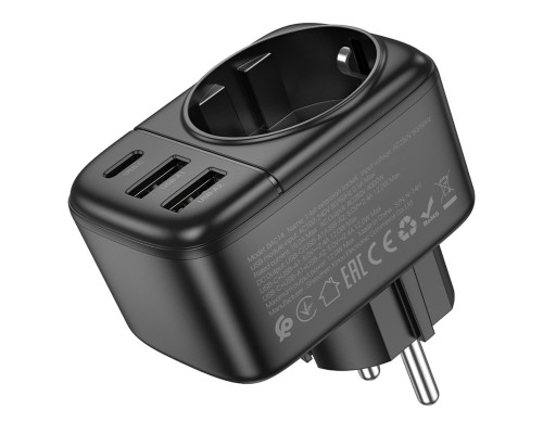 Мережевий фільтр BOROFONE BAC14 Wide 1-socket wall outlet (1C2A) (EU/GER) Black (6941991118890) Мережевий фільтр BOROFONE BAC14 Wide 1-socket wall outlet (1C2A) (EU/GER) Black (6941991118890)