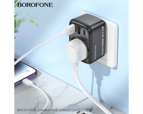Мережевий фільтр BOROFONE BAC14 Wide 1-socket wall outlet (1C2A) (EU/GER) Black (6941991118890) Мережевий фільтр BOROFONE BAC14 Wide 1-socket wall outlet (1C2A) (EU/GER) Black (6941991118890)
