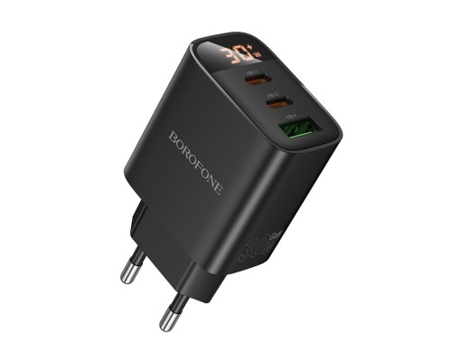 Мережевий зарядний пристрій BOROFONE BA98A Ilustre PD30W (2C1A) charger with digital display (EU) Black (6941991120510) Мережевий зарядний пристрій BOROFONE BA98A Ilustre PD30W (2C1A) charger with digital display (EU) Black (6941991120510)