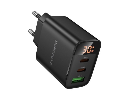 Мережевий зарядний пристрій BOROFONE BA98A Ilustre PD30W (2C1A) charger with digital display (EU) Black (6941991120510) Мережевий зарядний пристрій BOROFONE BA98A Ilustre PD30W (2C1A) charger with digital display (EU) Black (6941991120510)