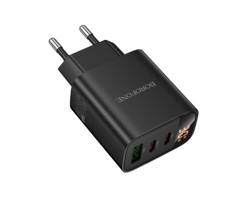 Мережевий зарядний пристрій BOROFONE BA98A Ilustre PD30W (2C1A) charger with digital display (EU) Black (6941991120510) Мережевий зарядний пристрій BOROFONE BA98A Ilustre PD30W (2C1A) charger with digital display (EU) Black (6941991120510)
