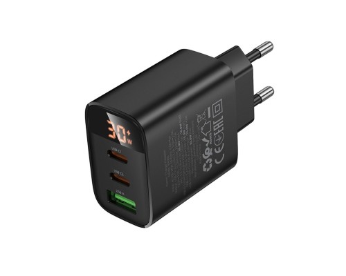 Мережевий зарядний пристрій BOROFONE BA98A Ilustre PD30W (2C1A) charger with digital display (EU) Black (6941991120510) Мережевий зарядний пристрій BOROFONE BA98A Ilustre PD30W (2C1A) charger with digital display (EU) Black (6941991120510)